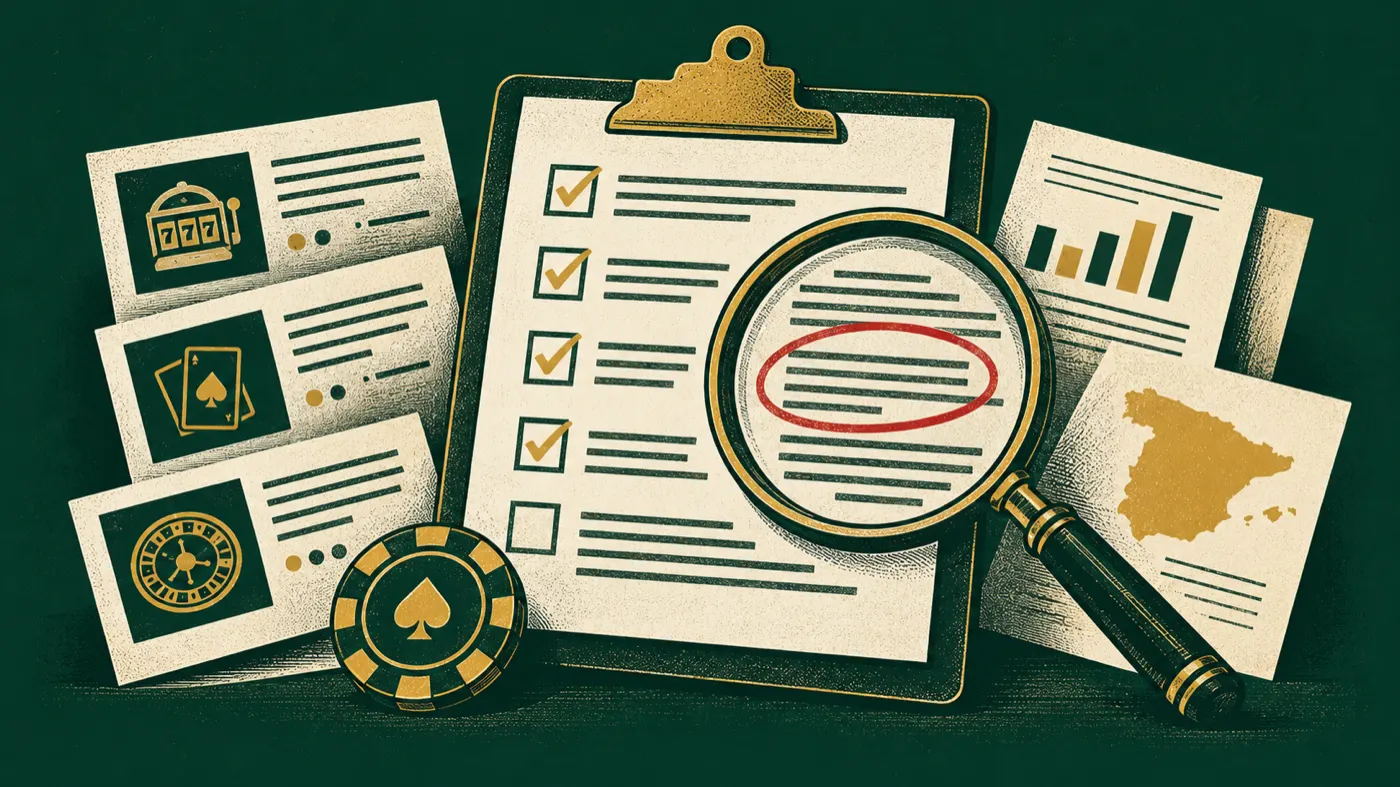 checklist de análisis de casinos con lupa sobre la letra pequeña